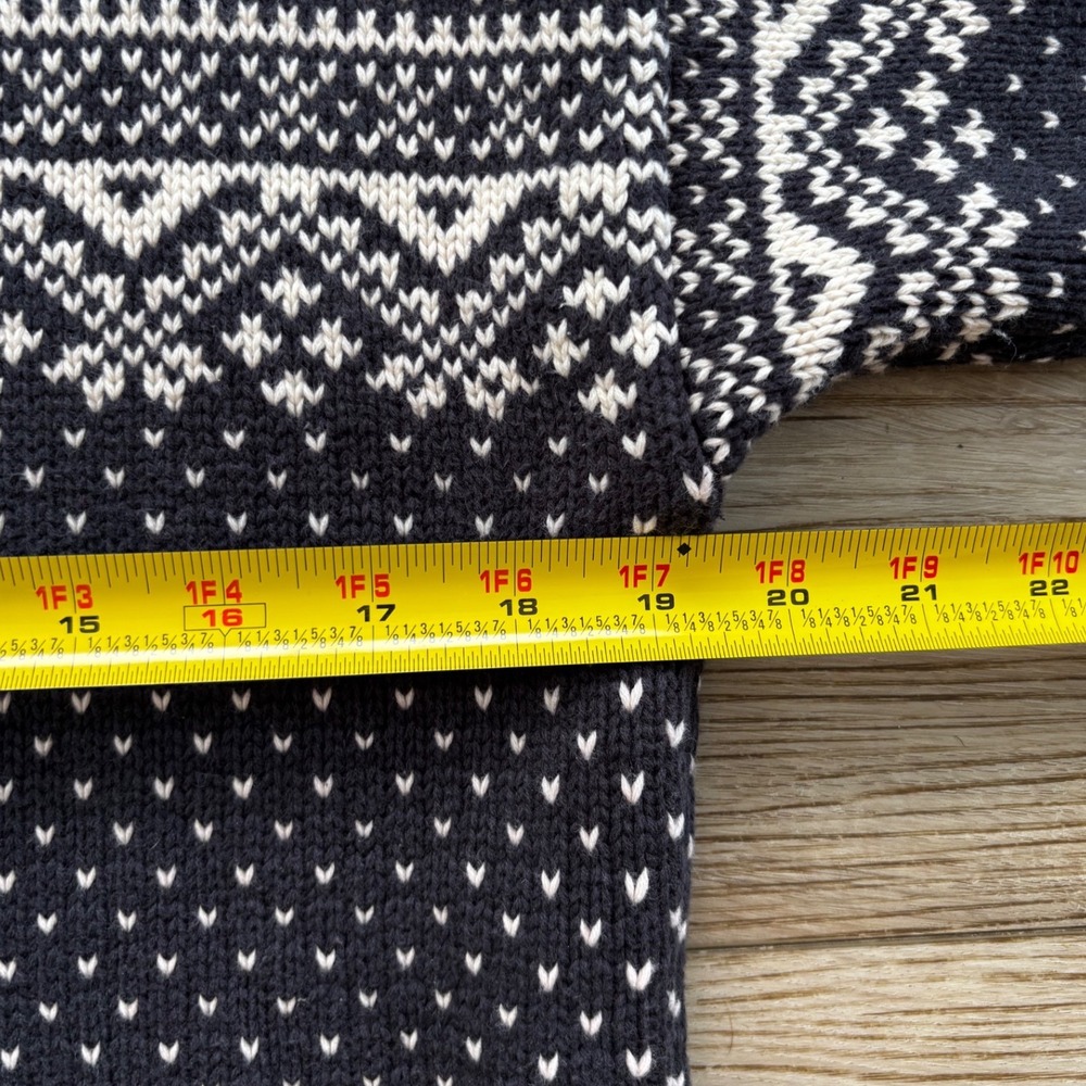 LL Bean VTG Nordic Fair Isle Sweater Womens Small Navy Blue Cotton Henley 0UF37 - Picture 3 of 8